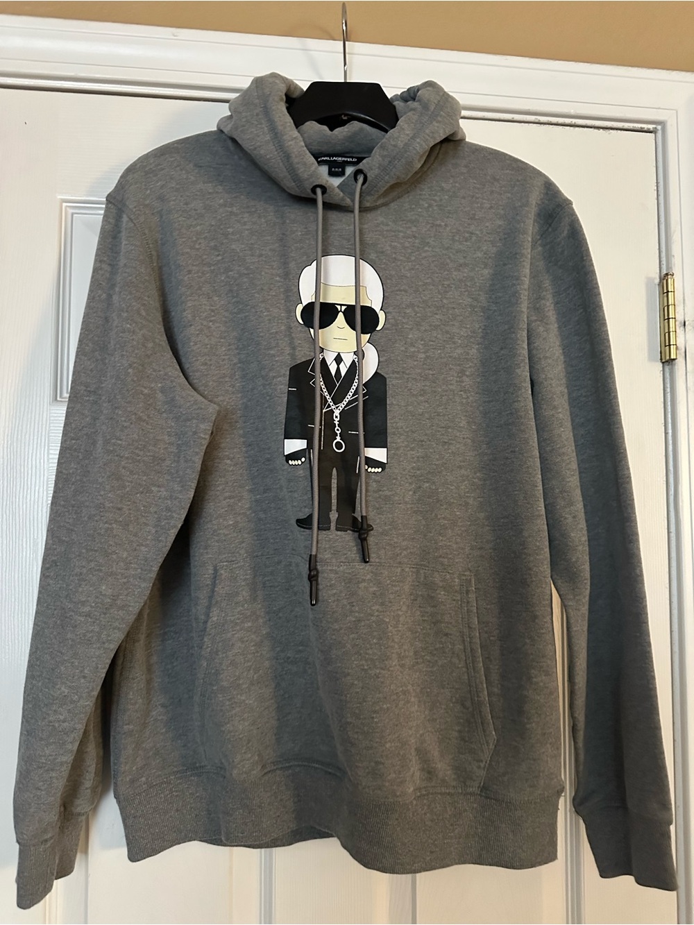 Karl Lagerfeld Grey Graphic Pullover Hoodie with Character Motif